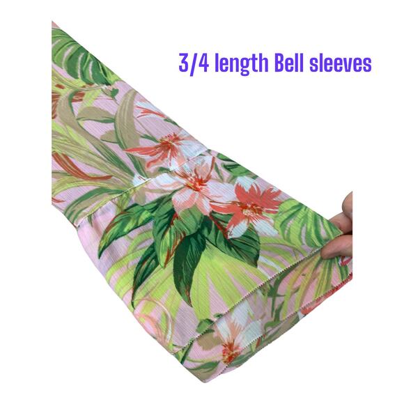 J. Jill Pink Tropical Floral 3/4 sleeve Tunic or Mini Dress Small - Picture 4 of 9